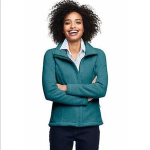 Lands End Sweater Fleece Jacket - Dark Teal Heather